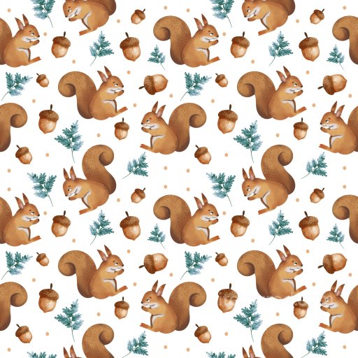 Pattern PBR Texture with Hand-Painted Squirrel Motifs and Forest Elements seamless Pattern Bundle PBR texture