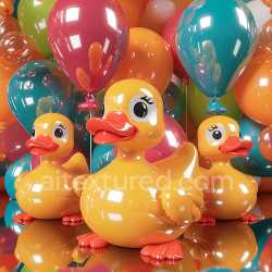 seamless Seamless 3D Inflated PBR Texture of Glossy Orange Rubber Ducks with Balloons texture 8k free download PBR