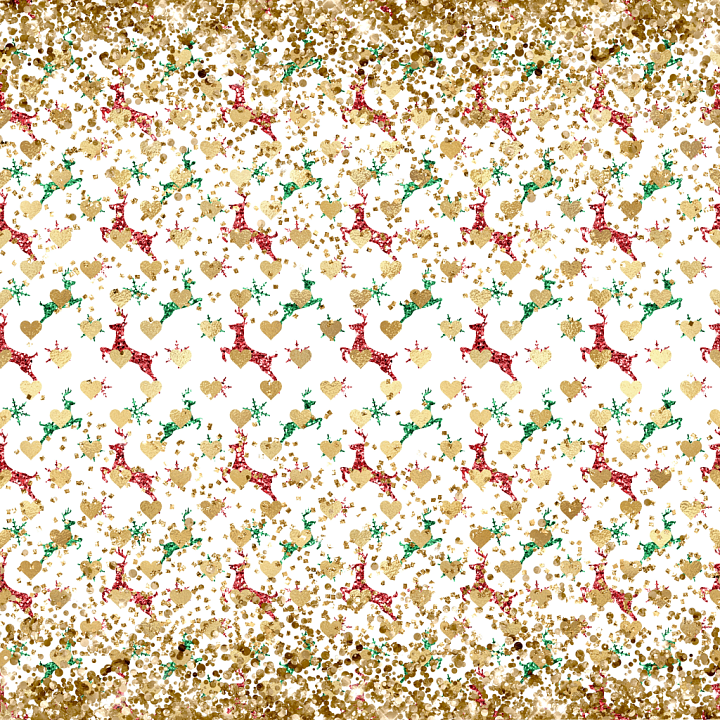 Christmas Glitter with Red & Green Reindeer and Gold Hearts seamless PBR texture preview