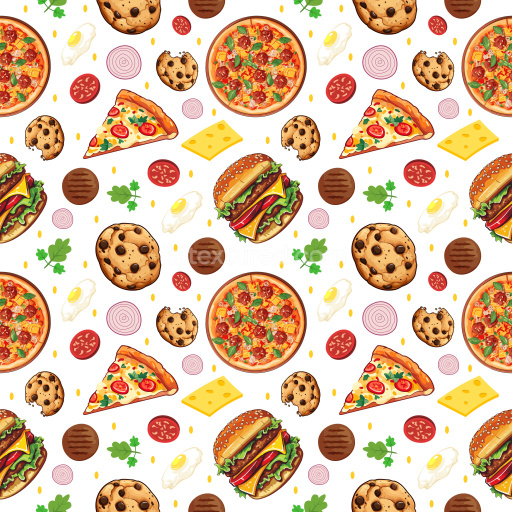 Pattern Bundle - Seamless 3D Pattern PBR Texture Featuring Illustrated Food Motifs in Vibrant Colors texture preview