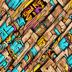 seamless Seamless 3D PBR Texture of Colorful Graffiti Wood Planks with Distinctive Grain texture 8k free download PBR
