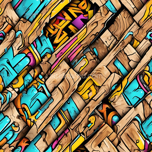 Seamless 3D PBR Texture of Colorful Graffiti Wood Planks with Distinctive Grain