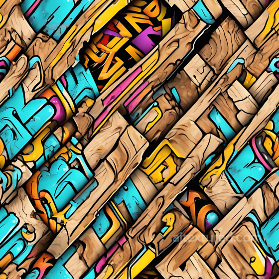 Colorful Graffiti Wood Planks Seamless Texture with Distinctive Grain Wood texture preview