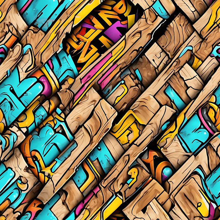 Colorful Graffiti Wood Planks with Distinctive Grain seamless PBR texture preview