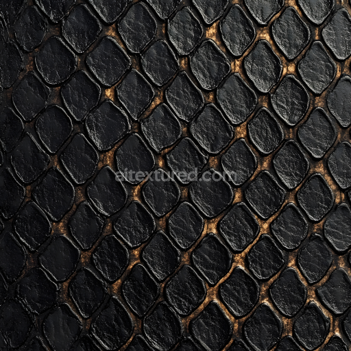 Seamless 3D PBR Texture of Detailed Black Reptile Skin with Scaled Pattern and Sheen
