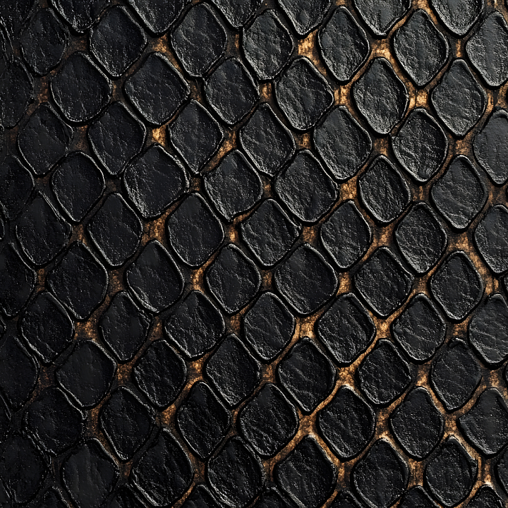 Detailed Black Reptile Skin with Scaled Pattern and Sheen seamless PBR texture preview