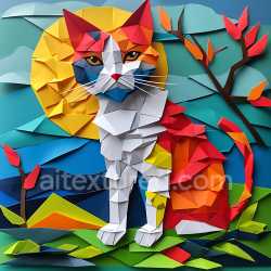 seamless Seamless 3D PBR Texture Featuring Origami-Style Cat in Vibrant Patchwork Colors texture 8k free download PBR