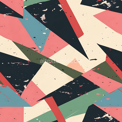 Seamless 3D Abstract Geometric Camouflage PBR Texture with Distressed Vintage Colors