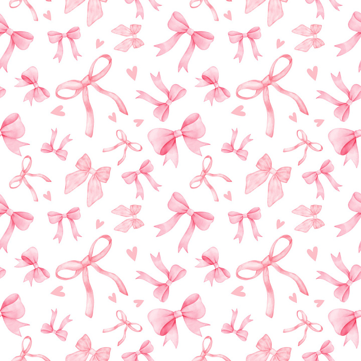Pattern with Pink Ribbon Bow Motifs and Hearts seamless PBR texture preview