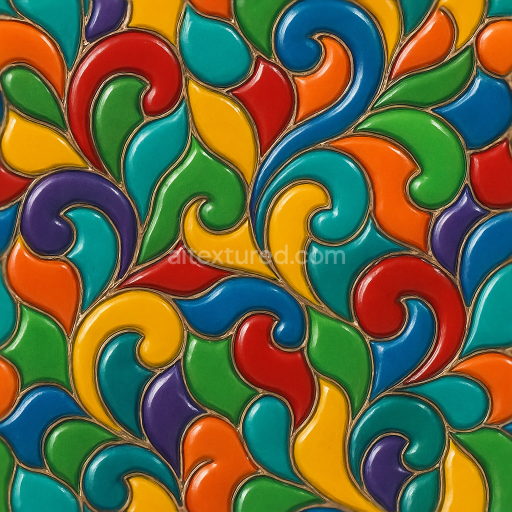 Seamless 3d texture pbr 8k mosaic enamel pieces with colorful pieces and glossy finish