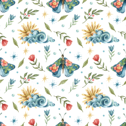 seamless Seamless 3D PBR Watercolor Fabric Texture Featuring Stylized Butterflies and Floral Elements texture 8k free download PBR