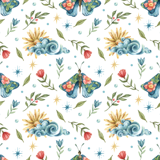 Watercolor Fabric Texture Featuring Stylized Butterflies and Floral Elements seamless Watercolor Butterflies PBR texture