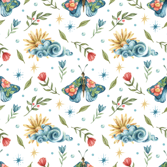 Watercolor Fabric Texture Featuring Stylized Butterflies and Floral Elements Watercolor Butterflies texture preview