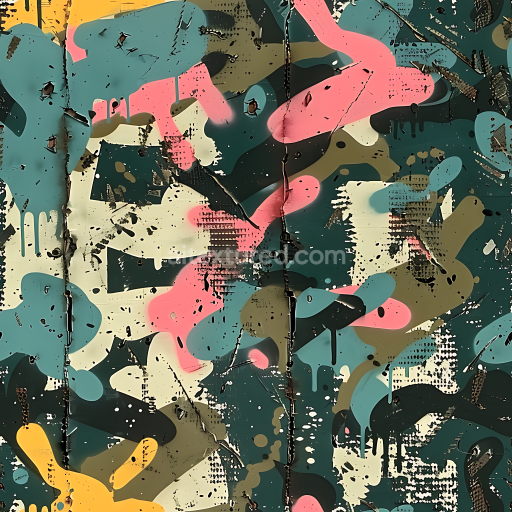 Seamless 3D Stylized Urban Camouflage PBR Texture with Drips and Paint Effects