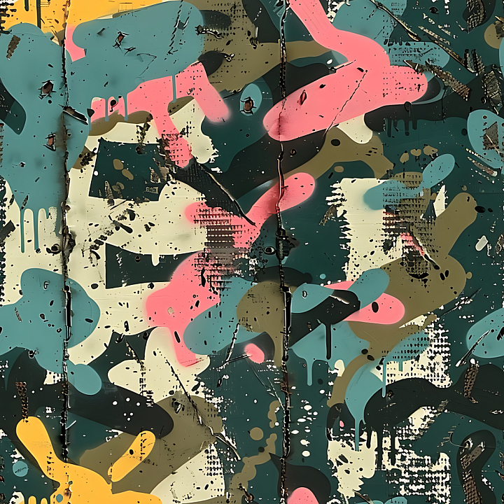 Stylized Urban Camouflage with Drips and Paint Effects seamless PBR texture preview