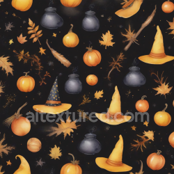 seamless Seamless 3D PBR Texture of Vintage Halloween Elements with Pumpkins and Witch Hats texture 8k free download PBR