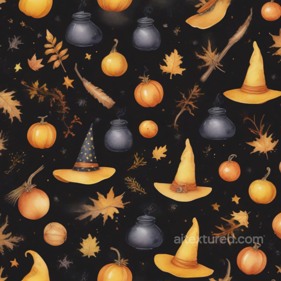 Vintage Halloween Elements Seamless Texture with Pumpkins and Witch Hats Vintage Halloween texture preview