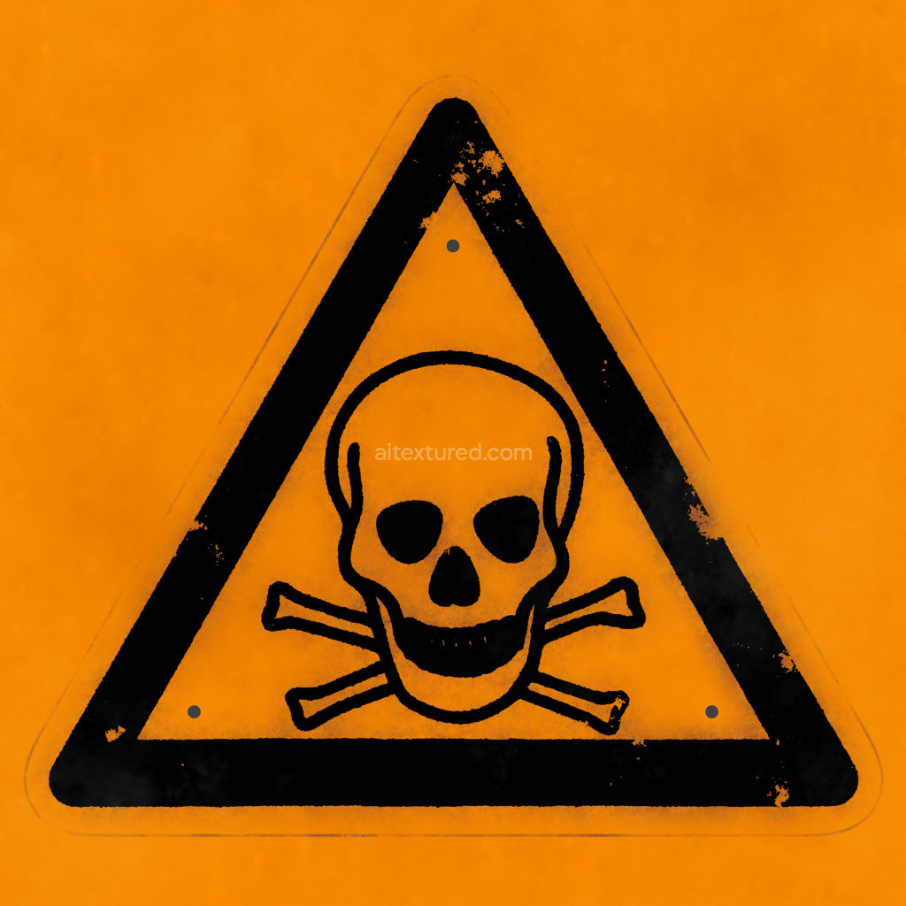 Seamless PBR texture of a warning sign with skull