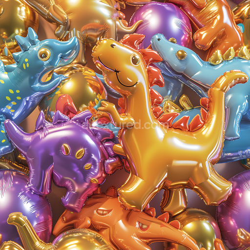 Seamless 3D Inflated PBR Texture of Colorful Dinosaur-Shaped Vinyl Balloons
