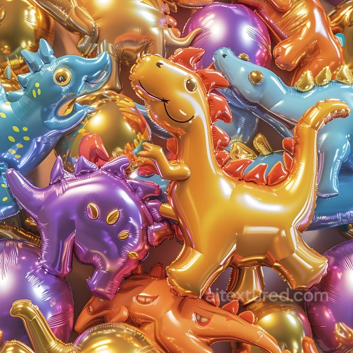 Inflated PBR Texture with Colorful Metallic Balloon Dinosaurs seamless Inflated PBR texture