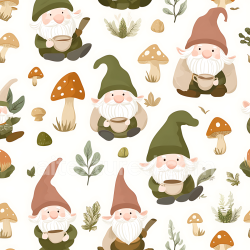 seamless Seamless 3D PBR Texture Featuring Cute Gnome and Mushroom Pattern texture 8k free download PBR