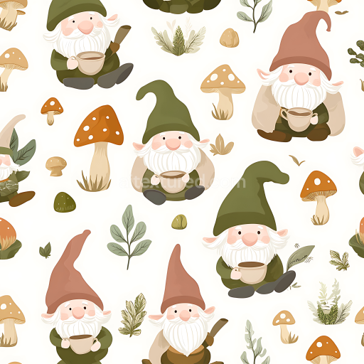 Seamless 3D PBR Texture Featuring Cute Gnome and Mushroom Pattern