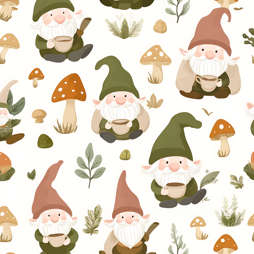 Featuring Cute Gnome and Mushroom Pattern seamless All Easter Digital paper PBR texture