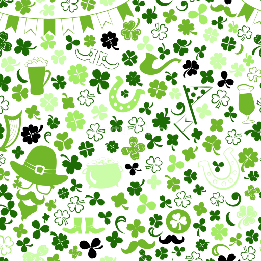 Seamless St Patrick Theme 3D PBR Texture with Shamrocks & Irish Icons