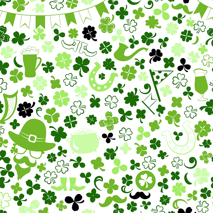 St Patrick Theme with Shamrocks & Irish Icons seamless PBR texture preview