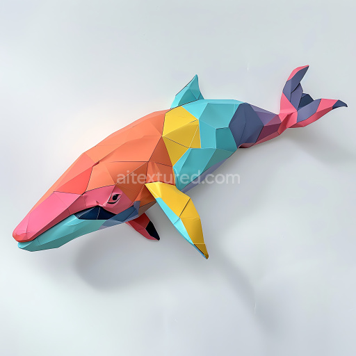 Seamless 3D PBR Texture of Colorful Origami-Style Bowhead Whale Pattern