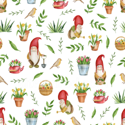 seamless Seamless 3D PBR Texture Featuring Watercolor Garden Gnomes and Floral Elements texture 8k free download PBR