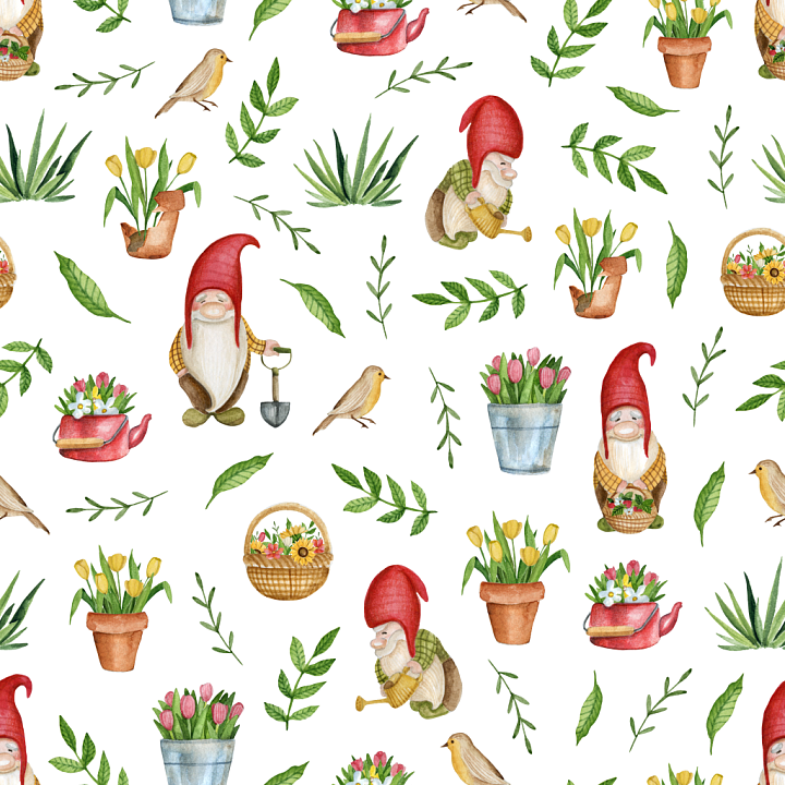 Featuring Easter Garden Gnomes and Florals seamless PBR texture preview