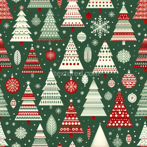 Seamless 3D PBR Texture with Festive Christmas Trees and Ornaments Pattern