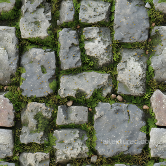 Mossy Cobblestone Ground PBR Texture with Weathered Stones and Greenery Stone texture preview