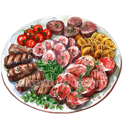 seamless Breakfast Meatlovers Platter with Tomatoes and Herbs Illustration texture 8k free download PBR