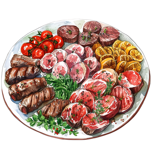 Breakfast Meatlovers Platter with Tomatoes and Herbs Illustration