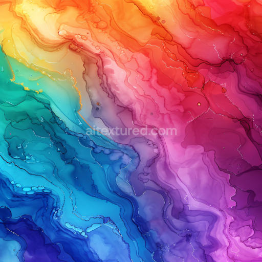 Seamless 3D Alcohol Ink PBR Texture Featuring Vibrant Rainbow Fluid Waves and Soft Marbling