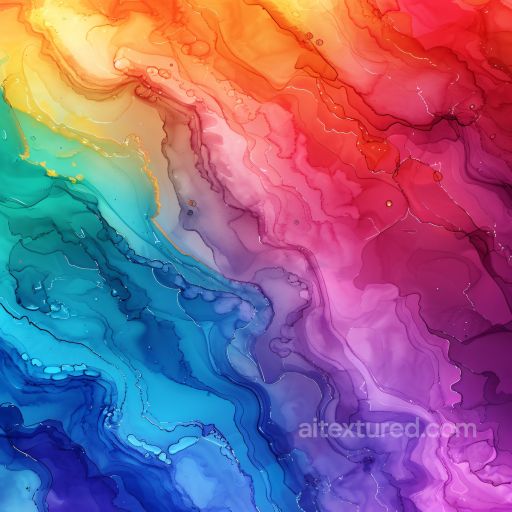 Alcohol Ink PBR Texture Featuring Vibrant Rainbow Fluid Waves and Soft Marbling seamless Alcohol ink PBR texture