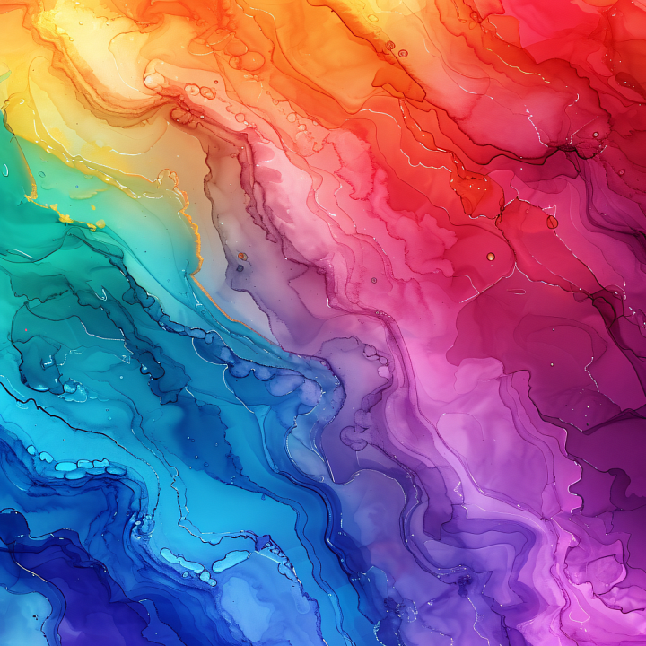 Alcohol Ink Featuring Vibrant Rainbow Fluid Waves and Soft Marbling seamless PBR texture preview