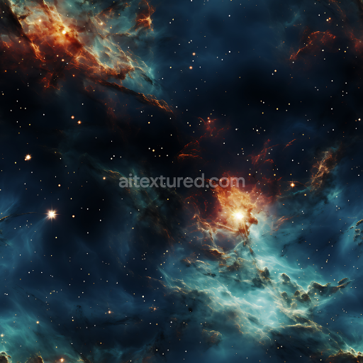 Seamless 3D PBR Nebula Space Texture Featuring Glowing Cosmic Clouds and Starfield