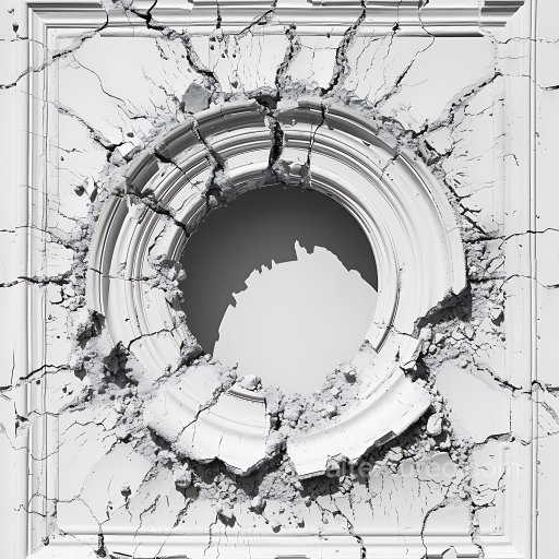 cracked and hole PBR texture of ornate white plaster molding with fractures seamless Cracked & Holes PBR texture
