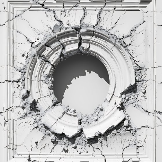 cracked and hole PBR texture of ornate white plaster molding with fractures Cracked & Holes texture preview