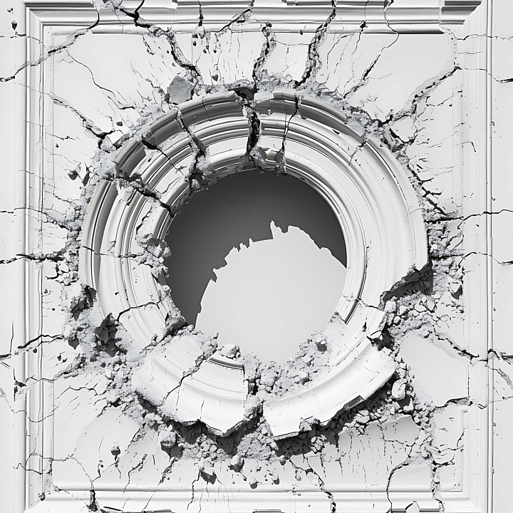 Cracked And Hole Of Ornate White Plaster Molding With Fractures seamless PBR texture preview