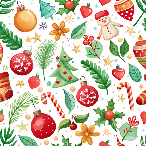 Watercolor Christmas Texture with Festive Ornaments and Greenery Watercolor Christmas texture preview