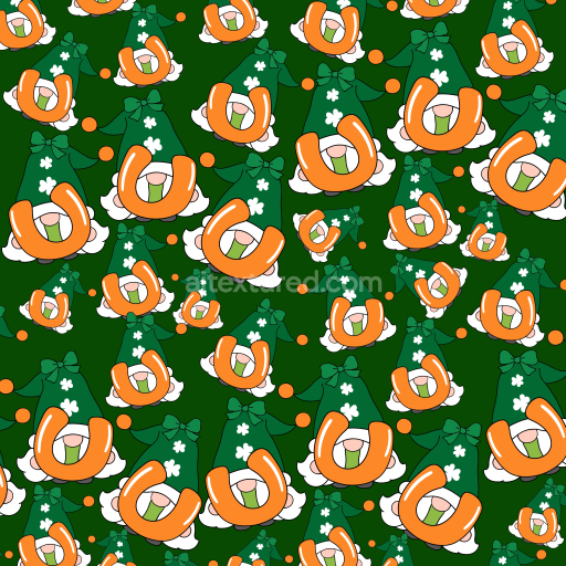 Seamless 3D PBR Texture of St Patrick Themed Cartoon Gnome Pattern