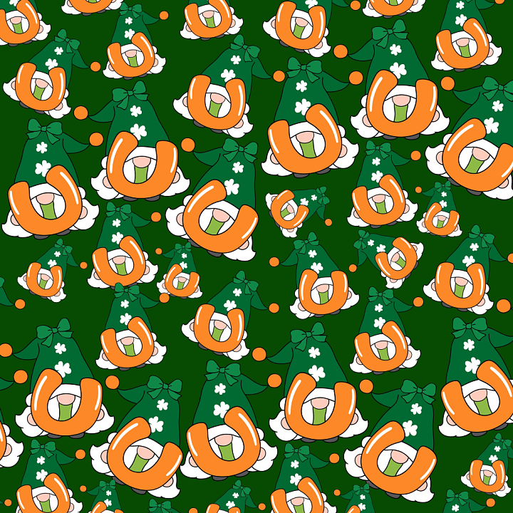 St Patrick Digital Paper Bundle of St Patrick Themed Cartoon Gnome Patt… seamless PBR texture preview