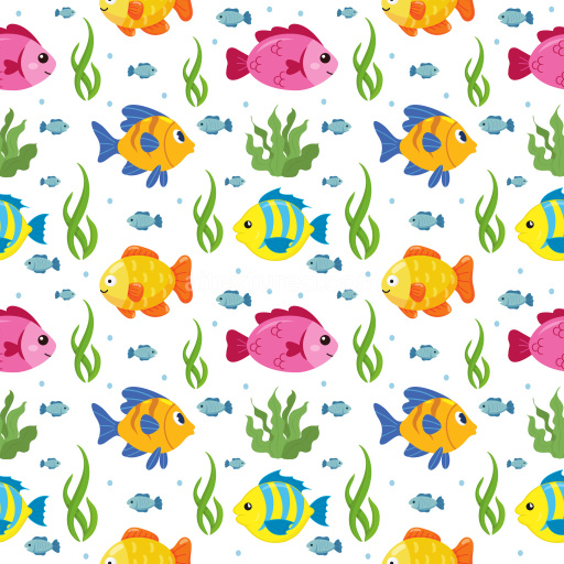 Pattern Bundle - Seamless 3D Pattern PBR Texture Featuring Colorful Cartoon Fish and Seaweed Motifs texture preview