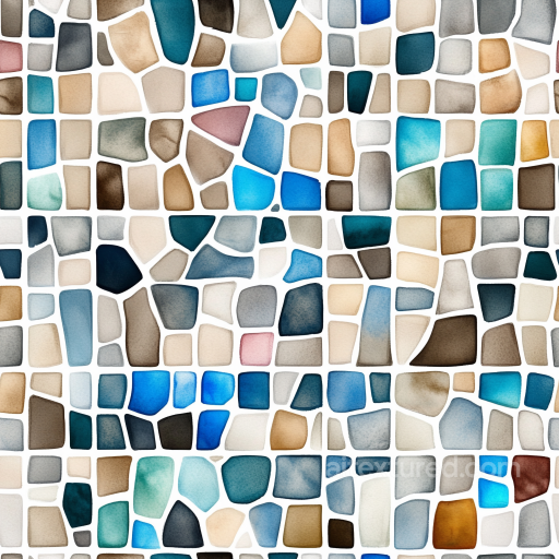 Mosaic PBR Texture Featuring Hand-Painted Watercolor Tiles in Blue and Earth Tones seamless Mosaic PBR texture