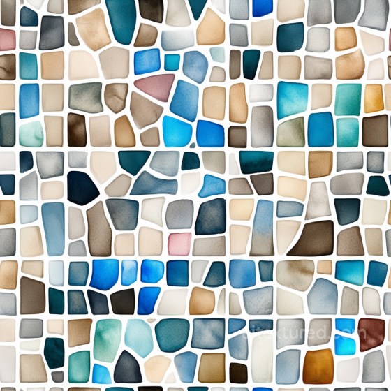 Mosaic PBR Texture Featuring Hand-Painted Watercolor Tiles in Blue and Earth Tones Mosaic texture preview