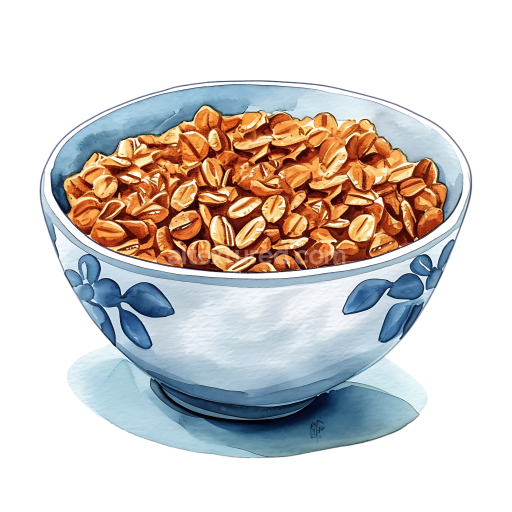 Detailed Spelt Flakes Cereal Breakfast Bowl Watercolor Illustration